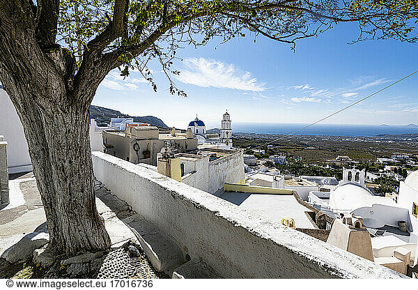 Weiß getünchte Architektur in Pyrgos Santorin Kykladen Griechische Inseln Griechenland Europa