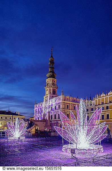 Weihnachtsdekoration auf dem Hauptplatz von Zamosc  Woiwodschaft Lublin  Polen