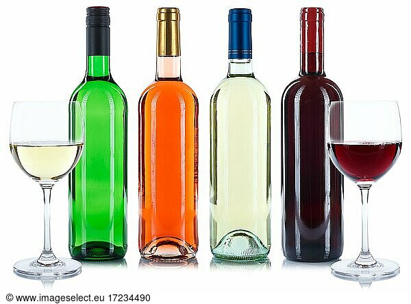 Wein Flaschen Weinflaschen Rotwein Rose Weißwein freigestellt Freisteller