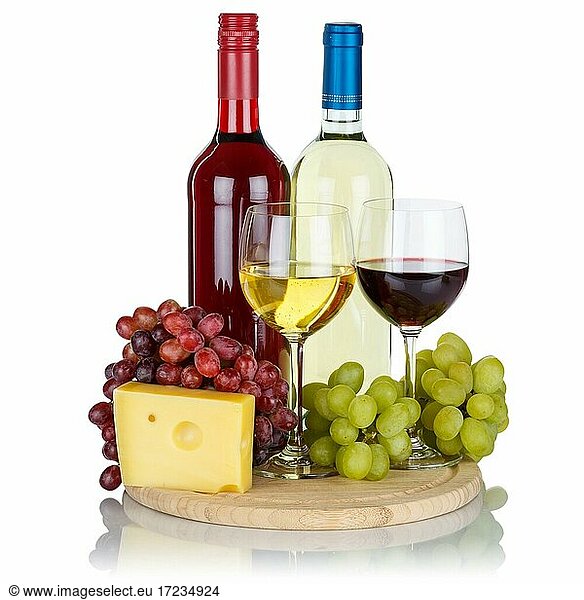 Wein Käse Weißwein Rotwein Quadrat Weintrauben Trauben Freisteller freigestellt