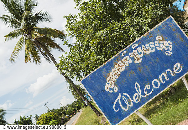Welcome sign on the road; Battambang  Cambodia