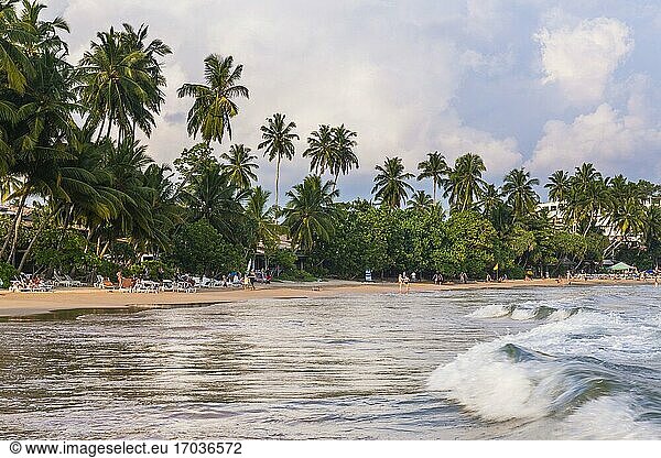 Wellen am Strand von Mirissa  Südküste von Sri Lanka  Asien. Dies ist ein Foto der Wellen am Strand von Mirissa  Sri Lanka  Asien. Mirissa Beach ist ein beliebter Sandstrand an der Südküste Sri Lankas.
