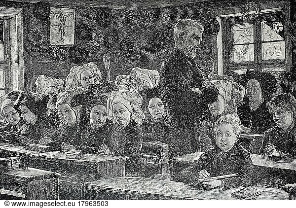 Wendische Schule  Lausitz  Klassenzimmer  Deutschland  Historisch  digitale Reproduktion einer Originalvorlage aus dem 19. Jahrhundert  Europa