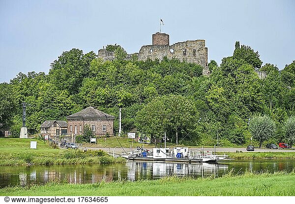 Weser ferry  Burg  Polle  Lower Saxony  Germany  Europe