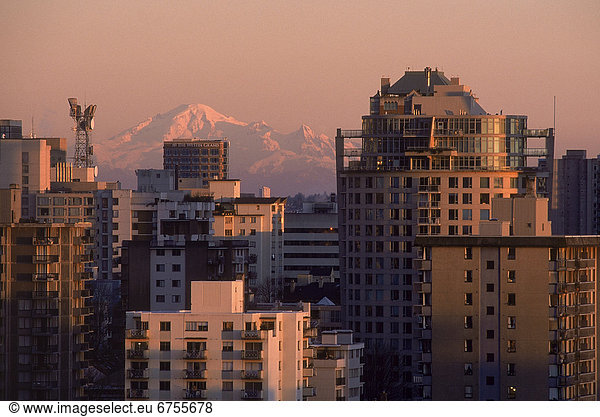 West End of Vancouver and Mt Baker at Sunset,  British Columbia