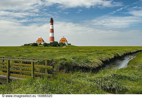Westerhever Lighthouse  Wadden Sea National Park  North Sea  North Frisia  Schleswig-Holstein  Germany  Europe