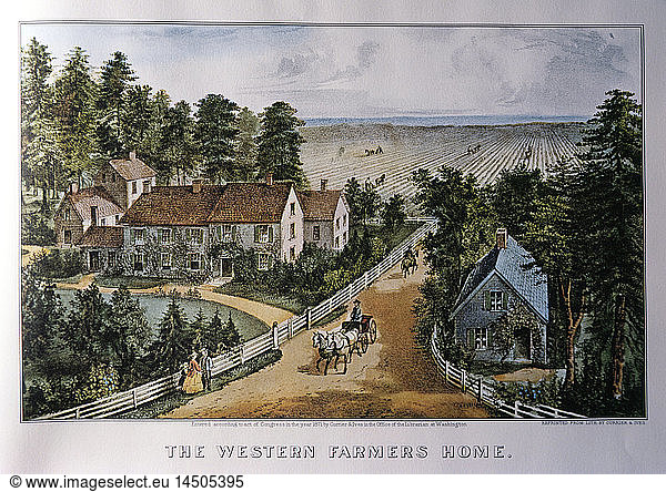 Western Farmer's Home  Currier & Ives  Lithograph  1871