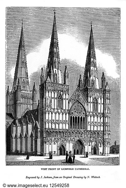 Westfassade der Kathedrale von Lichfield  1843. Künstler: J. Jackson