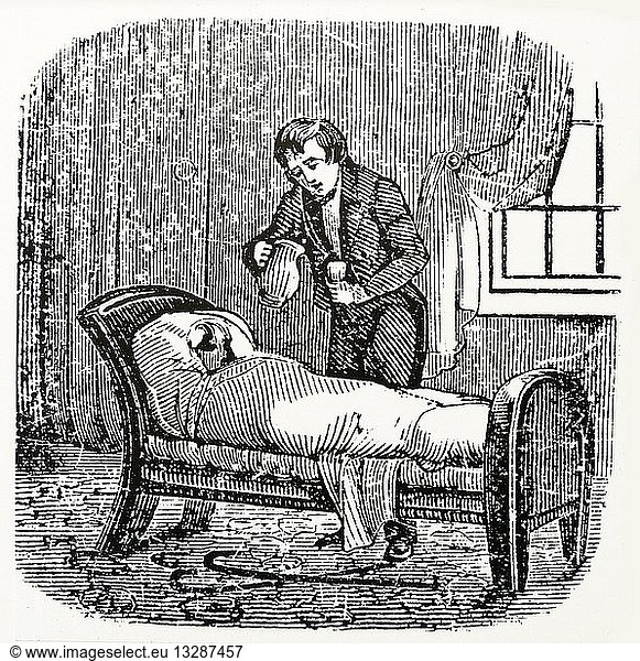 Wet Pack: Patient wrapped in cold  wet sheet for up to 60 minutes  patient then took a cold plunge. Used for many conditions from constipation to rheumatism. From ''The Hydropathic Encyclopaedia''  New York  1874.  1874.