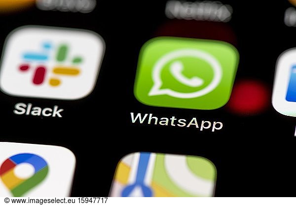 WhatsApp  App Icons on a mobile phone display  iPhone  Smartphone  close-up