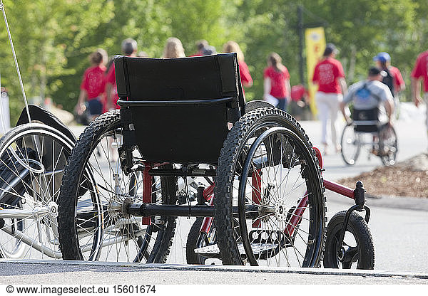 Wheelchair at the finish line of a bike race