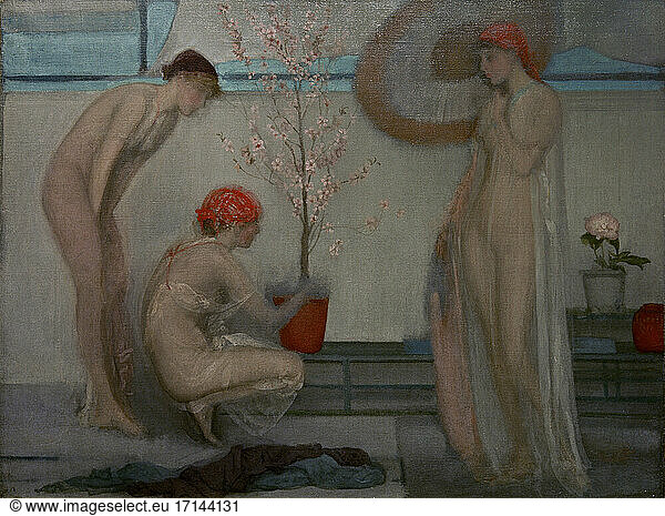 Whistler  James MacNeill 1834–1903. “Three Figures: Pink and Grey   c. 1868–1878.
Oil on canvas  139.7 × 185.4cm.
London  Tate Britain.