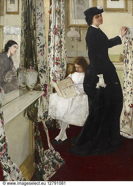 WHISTLER: MUSIC ROOM  1861. 'Harmony in Green and Rose: The Music Room.' Oil on canvas by James Abbott McNeill Whistler  1860-1861.