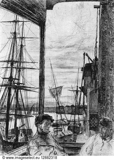 WHISTLER: ROTHERHITHE  1860. 'Rotherhithe.' Etching by James Abbott McNeill Whistler  1860.