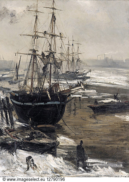 WHISTLER: THAMES  1860. 'The Thames in Ice.' Oil on canvas by James Abbott McNeill Whistler  1860.