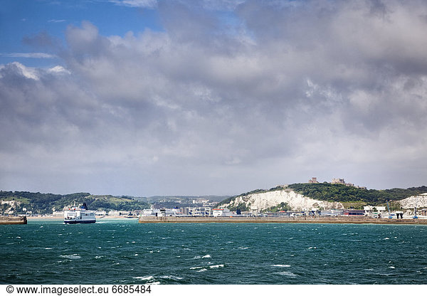 White Cliffs of Dover and Port Entrance  England