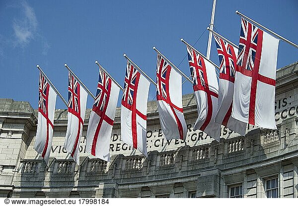 White Ensign Flags on Office Building  Admiralty Arch  City of Westminster  London  England  United Kingdom  Europe