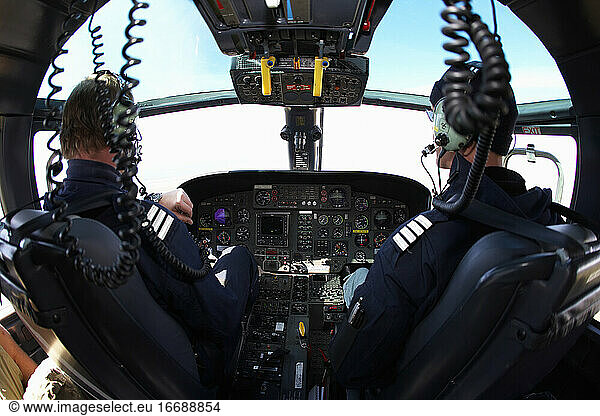 wide angle view of helicopter cockpit