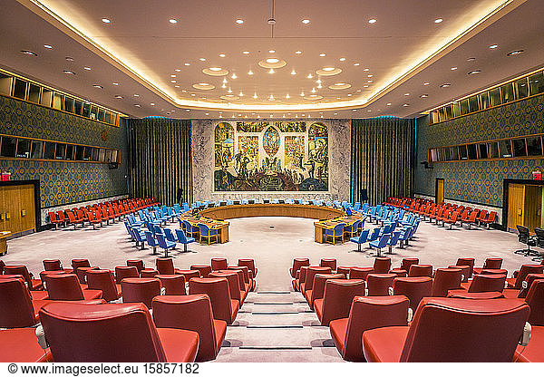 Wide view of the Security Council at United Nations Headquarters