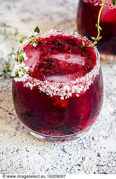 Wild berry thyme smash with wild berries  thyme  tequila  and sparkling water