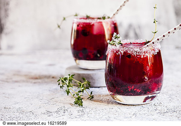 Wild berry thyme smash with wild berries  thyme  tequila  and sparkling water