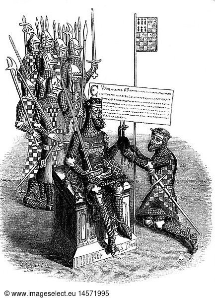 Wilhelm I. 'der Eroberer'  um 1027 - 9.9.1087  KÃ¶nig von England 25.12.1066 - 9.9.1087  Szene  belehnt den Herzog der Bretagne  Kupferstich  'Registrum Honoris de Richemund'  London  1722 Wilhelm I. 'der Eroberer', um 1027 - 9.9.1087, KÃ¶nig von England 25.12.1066 - 9.9.1087, Szene, belehnt den Herzog der Bretagne, Kupferstich, 'Registrum Honoris de Richemund', London, 1722,