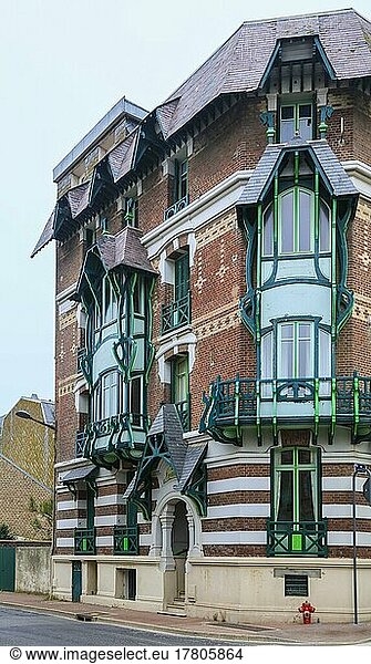 Wilhelminian and Art Nouveau villas in the Mersois neighbourhood on the Mers-les-Bains promenade  English Channel  Sommes department  Hauts-de-France region  France  Europe