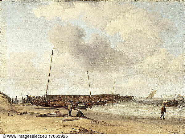 Willem van de Velde the Younger;
Dutch painter;
1633–1707. Beach with a Weyschuit Pulled up on Shore  ca 1673. Painting  oil on wood  59.69 × 6.35 cm.
Inv. No. M. 2009.106.16 
Los Angeles  County Museum of Art.