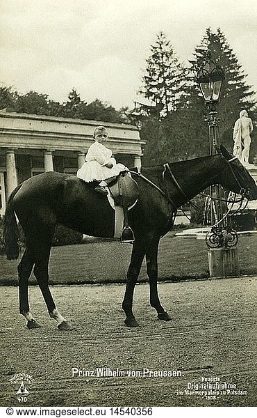 William Frederick  4.7.1906 - 26.5.1940  Prince of Prussia  as child  on horse  Potsdam  picture postcard  Photochemie  Berlin  1908