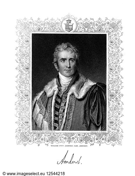 William Pitt Amherst  1st Earl Amherst  British statesman and diplomat  19th century.Artist: S Freeman