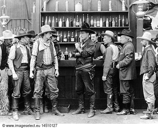 William S. Hart and Robert McKim and group of Men  on-set of the Silent Film  Return of Draw Egan  1916
