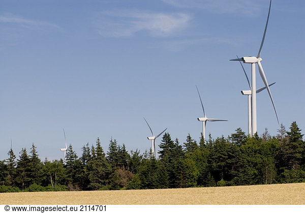 Wind turbines  near East Point  Prince Edward Island