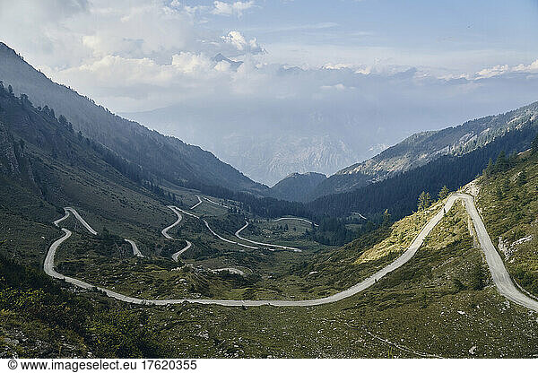Winding road in mountain  Colle delle Finestre  Turin  Italy