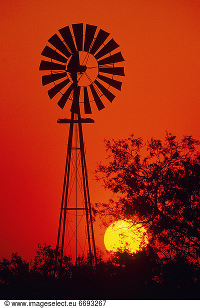 Windmill Silhouette at Sunset
