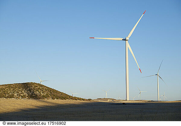 Windmills for energy production in Zaragoza province  Spain.