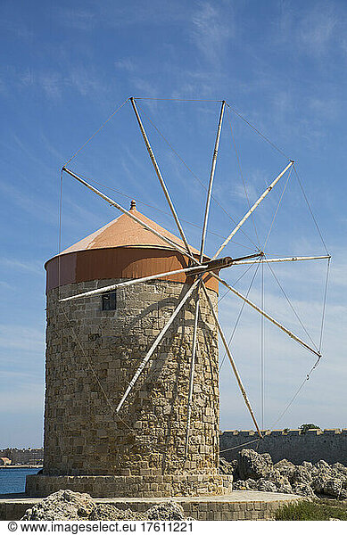 Windmills of Mandraki in the Mandraki harbour; Rhodes  Dodecanese  Greece