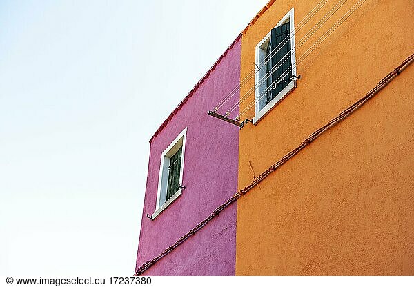 Window  orange and pink wall  colorful house wall  colorful facade  Burano Island  Venice  Veneto  Italy  Europe