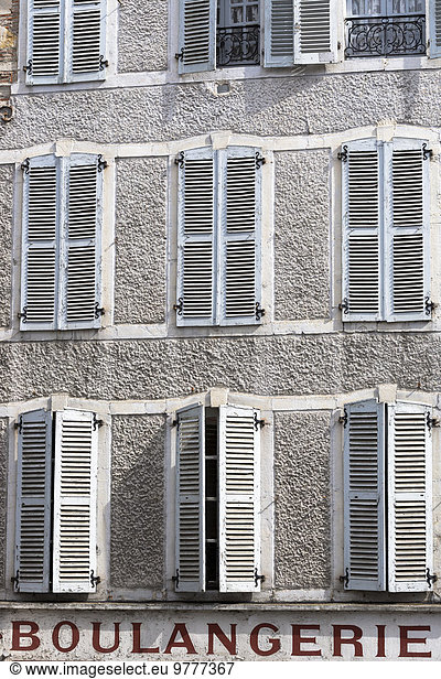 Window shutters above traditional Boulangerie bread shop in Pau  Pyrenees  France  Europe