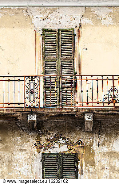 Window shutters on old house  Locarno  Locarno District  Ticino  Switzerland