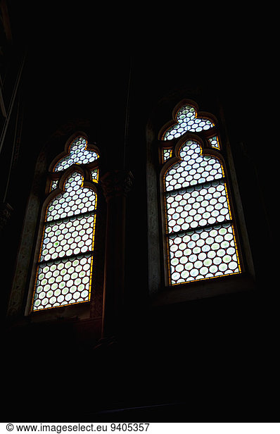Windows in church  Budapest  Hungary
