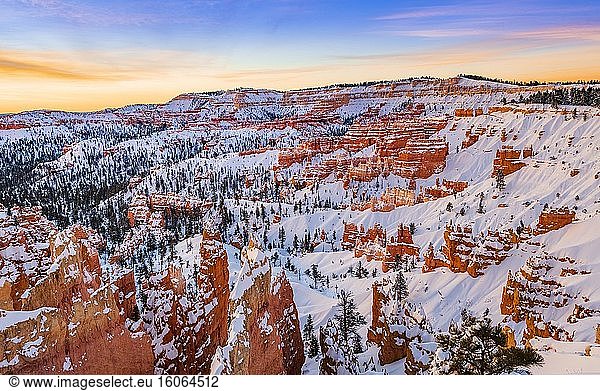 Winter Bryce Canyon Sunset  Utah  USA.