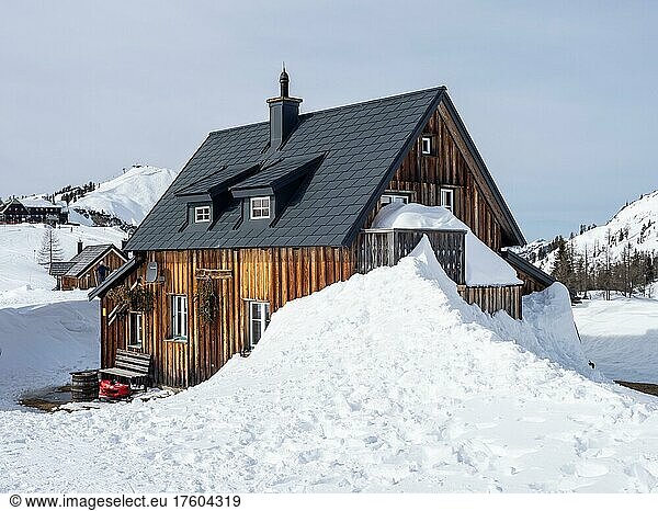 Winter landscape  snowed-in hut  Tauplitzalm  Styria  Austria  Europe