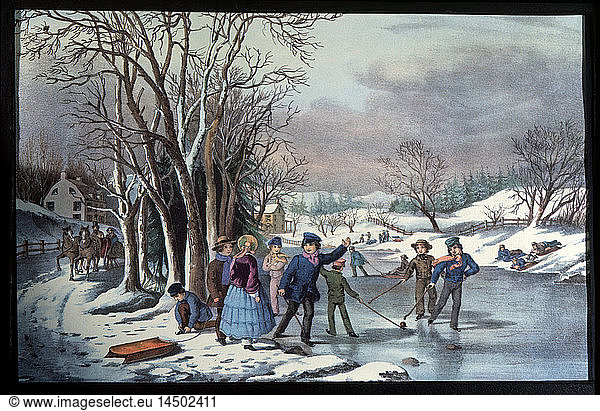 Winter Pastime  Currier & Ives  Lithograph  1855