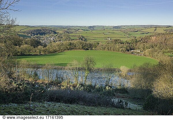 Winter view of Bampton and the surrounding countryside in winter  Devon  England.