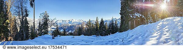 Winterlandschaft  Panorama  Schnee  Bäume  Berge  Winklmoosalm  Bayern  Deutschland  Europa
