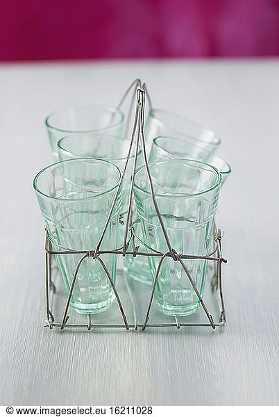 Wire rack with tea glasses  close up