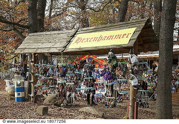 Witch figurines  souvenir stand  Hexentanzplatz  Hexenhammer  Thale  Harz  Saxony-Anhalt  Germany  Europe