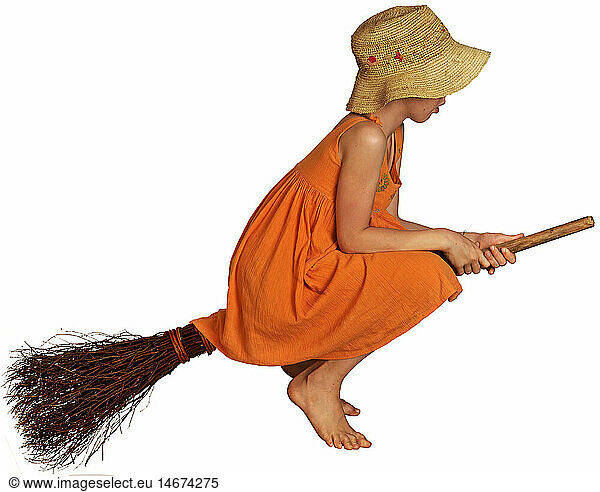 witches  witches' broom  girl riding on broom  historic  historical  children  brushwood  bundle of sticks  flying  Sabbath  carnival  child  magic  clipping  cut out  cut-out  cut-outs  people