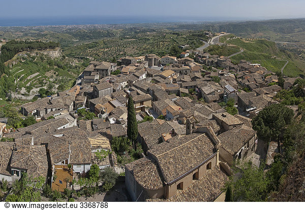 Wohnhaus Gebäude Erhöhte Ansicht Aufsicht Strauch Dorf Ansicht Kalabrien Italien