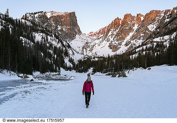 Woman at Rocky Mountain National Park during winter